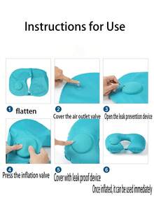 充气柔软毛绒可水洗U型旅行颈枕，适用于飞机、火车、汽车旅行 - A - 查看 3