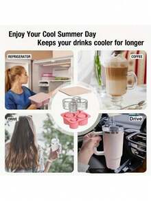 硅胶圆柱形四格冰格模具，超大容量，适用于 20/30/40 盎司冰块，可重复使用，速冻冰格，易于脱模。 - 彩色 - 查看 5