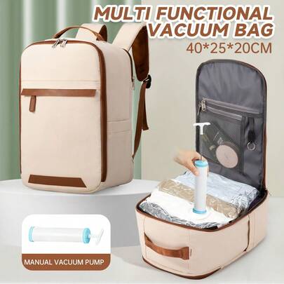 40x20x25cm Wizz Air Ryanair Cabin Backpack - 14 Inch Laptop Compartment, Includes Vacuum Compression Bags And Hand Pump Set, Shoe Storage, Foldable Seat, And Cabin Organization, Suitable For Short Trips, Unisex Minimalist Design, Cabin Bag, Compact Travel Gear, Fashionable Travel Bag, Secure Zipper Closure