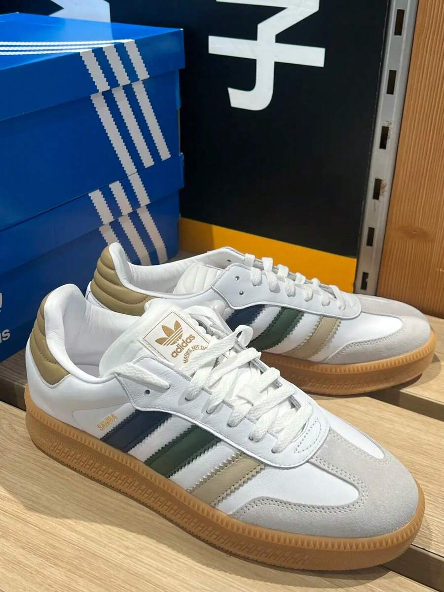 Adidas Originals SAMBA XLG Slip-Resistant Shock-Absorbing Low-Top Sneakers, Unisex, White & Brown SAMBA XLG SHOES, Classic Athletic Shoes, Casual White Shoes - White - View 1