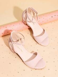 Girls Chunky Low Heeled Sandals Fashion Open Toe Party Dress Shoes With Adjustable Hook Loop For Dancing, Performance And Daily Wear - khỏa thân - Xem 1