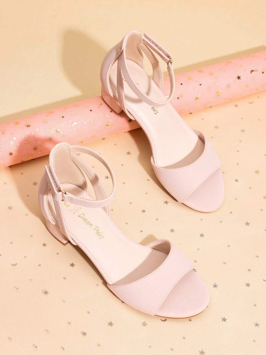 Girls Chunky Low Heeled Sandals Fashion Open Toe Party Dress Shoes With Adjustable Hook Loop For Dancing, Performance And Daily Wear - khỏa thân - Xem 1