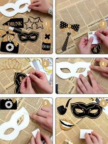 30 piezas de accesorios para photocall de boda en negro y dorado, decoraciones para fiesta de cumpleaños, adecuado para cumpleaños, boda, fiesta, discoteca, carnaval, que incluye sombreros, labios, corbatas, coronas y otros accesorios para photocall - Accesorios para fotos - Ver 6