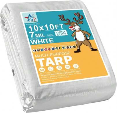 STARPYNG-7 Mil White 10x10 Feet Tarp-Multifunctional White Waterproof Tarpaulin-Waterproof, UV Resistant, Rip And Tear Resistant, Poly Tarpaulin With Reinforced Edges For Cover