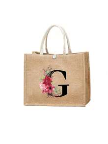 1/2 chiếc túi tote vải lanh in hoa và chữ cái A-Z, túi xách in họa tiết thời trang, túi tote và túi đựng mỹ phẩm sành điệu dành cho nữ, túi đeo vai có khóa kéo dung tích lớn, túi xách đa năng có khóa cài, túi mua sắm in họa tiết có khóa bấm, thích hợp cho đám cưới, sinh nhật, du lịch biển, kỳ nghỉ và các dịp khác. Món quà hoàn hảo cho phụ nữ, mẹ, giáo viên, bạn bè, phù dâu, sinh viên và mùa tựu trường. - Nhiều màu - Xem 22