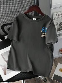 青少年男孩卡通图案印花休闲圆领短袖T恤 - 灰色 - 查看 3