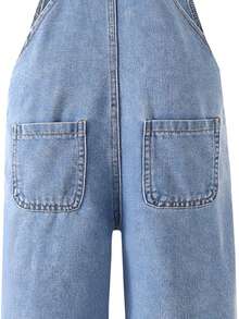 Young Girl' Fashionable Solid Color Button Decor Floral Pattern Single Pocket Loose Ankle-Length Denim Overalls - Blue - View 5