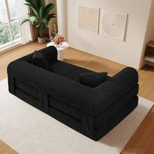 Sofa Bed,80"4-In-1 Convertible Modular Sofa Bed With Pillows,Floor Lounge Sofa, Corduroy Foldable Sofa Bed,For Living Room, Bedroom, Lounge, Studio No Assembly Needed - 黑色 - 查看 3