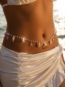 1 chiếc dây đeo eo kiểu Bohemian hình sao biển, vỏ sò và ngọc trai, thích hợp cho kỳ nghỉ biển, mặc hàng ngày, lễ hội, làm quà tặng [Phụ kiện ngẫu nhiên] - Nhiều màu - Xem 2