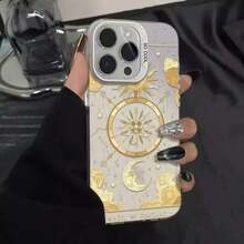 Retro Sonne und Mond Muster Handyhülle für iPhone 16 15 14 13 12 11 Pro/Max/Plus Anti-Fingerabdruck Anti-Schock Rückabdeckung - Durchscheinendes Silber - Übersicht 2