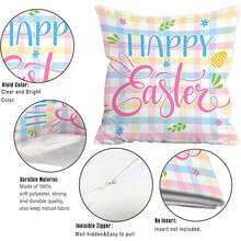 4 pièces Housses de coussin de Pâques minimalistes et de style dessin animé, avec des éléments de carreaux roses, de lapin, de carotte. Décoration printanière. Housses de coussin carrées en polyester imprimées sur un seul côté, avec fermeture éclair sans insert de coussin. Convient pour le canapé, le salon, la chambre, la décoration extérieure, le style campagnard. - Multicolore - Voir 7