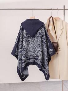 一件佩斯利花纹提花休闲简约连帽斗篷，日常穿着 - 彩色 - 查看 6