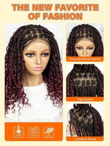 More Beautiful Full Lace Knotless Braided Wig With Curly Ends – 180% Density Handmade Synthetic Lace Front Wig For Women - #1B/99J - Xem 6