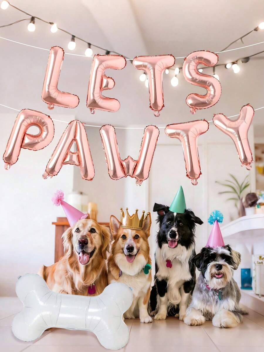 10pcs Woof Woof Balloon Party, Includes 16 Inch Rose Gold Letter Balloons, Dog Bone Balloons, Suitable For Dog Birthday, Pet Themed Party, Yappy Hour - Multicolor - View 1