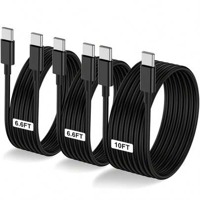 1 pieza/2 unidades Cable USB C a USB C de 10 pies 60W, Cable tipo C a tipo C, Cable de carga rápida para iPhone Air 17 16e 16 15 Pro Plus Pro Max, para Galaxy S25/S24, para iPad Pro/Air/Mini, para MacBook Pro/Air y talla grande