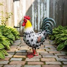 Vintage Metal Rooster Statue - Large Handcrafted & Rust-Resistant Iron Sculpture For Outdoor Garden, Patio, Lawn Decor | No Assembly Required | Perfect Farmhouse Gift & Mother's Day Idea - Style a - View 9