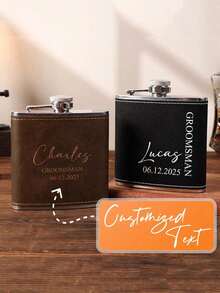 Personalized Leather Flask For Men, Customized Groomsman Proposal Flask, Best Man Wedding Gift Set, Engraved Liquor Flask For Bridal Party, Groomsman Proposal Gift - Multicolor - View 1
