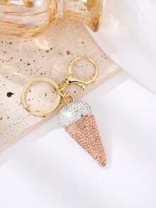 Sparkly Ice Cream Cone Keychain Rhinestone Bling Keyring Bag Charm Women Girls Gift - Multicolor - View 4