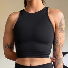 Women's Fitness Top, Women's Gym Top, Firm Supplex Top, Supportive Sports Top, Women's Workout Top - 黑色 - 查看 2