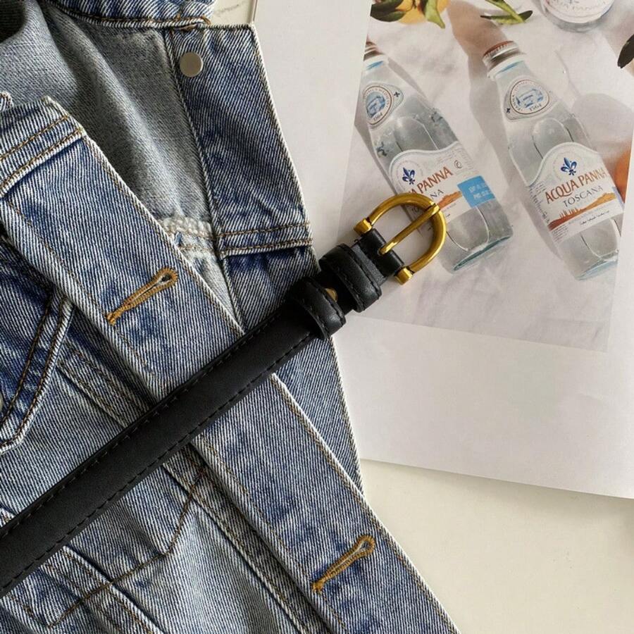 New Exquisite Retro Belt Women's Leather High-End Soft Leather Thin Belt Jeans Belt Student Korean Belt Women - 黑色 - 查看 1