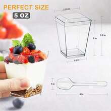 25/50/100/200Pcs, 5 Oz Plastic Clear Square Parfait Cups With Spoons, Party Small Serving Dessert Bowls For Appetizers, Puddings, Mousse, Yogurt, Parfait Ice Cream - Transparent - View 1