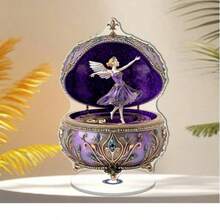 1pc 2D Rotating Acrylic Music Box With Enchanting Dancing Fairy Design, Purple & Gold Fantasy Theme - Multicolor - View 5