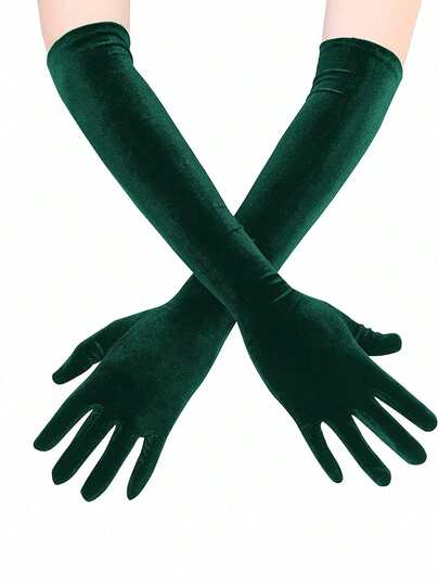 1 Pair Women's Velvet Long Gloves, Elegant For Evening Parties And Multiple Occasions