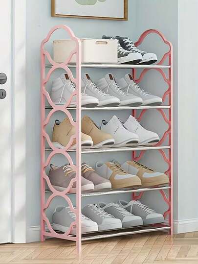 Pink Shoe Rack, Shoe Rack For Closet With 5 Tiers Metal Shelves, Sturdy Closet Shoe Organizer Shelf For Entryway Bedroom Closet, Easy To Install, 26.38x16.14x7.48in