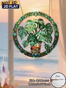 2D Acrylic Tropical Leaf Sunlight Catcher Decor, Hanging Plant Lover Wreath Sign, Home & Window Decoration Panel, Green Jungle Theme Seasonal Party Decor, Home Accents, Valentine's Day Gift - Colorful - View 5