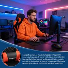 Silla gaming ergonómica, regulable, con reposapiés, apta para uso doméstico y de oficina, cómodo reposacabezas y soporte lumbar. - Rojo - Ver 8