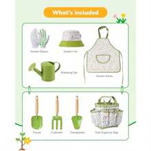 Gardening Set Toys Quality Garden Tool Kit For And Toddlers Includes Two Shovels Garden Hat Rake Apron Gloves Watering Can And Tool Bag GreenChildren's Growth Games, Fun And Joyful, Essential For Childhood - Agreen - View 3
