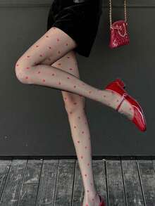 1/2 Pair Plus Size Women Aurora & Heart Pattern Tights/Pantyhose, Christmas Gift - Apricot - View 7