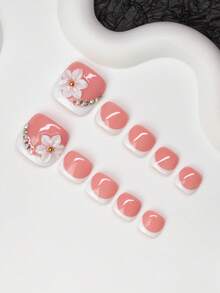 10pcs/Set Handmade Y2K Chic Nail Stickers, Nude & White French Tip Nail Wraps With Rhinestones & Floral Designs, Suitable For Parties, Weddings, Daily Wear, Includes Nail Tools, Great Gift For Women & Girls (2 Spare Nude Nail Wraps Included) Press On Nails - Multicolor - View 3