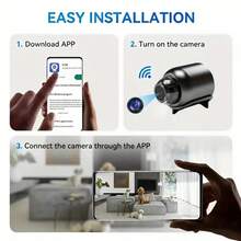 1pc Mini Wireless Home Bullet Hidden Camera, Wireless Network WiFi Security Monitoring Camera, USB Power Supply Without Batteries, With High-Definition Night Vision Function, Motion Detection, Remote Control Through Mobile Phone, Easy To Install, Suitable For Indoor And Outdoor Pets, Elderly People Monitoring/Home/Recording/Forensics. - 黑色 - 查看 8