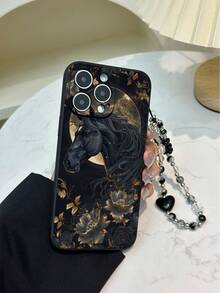 Black Horse Hollow Edge Black Painted + Chain Material Shockproof Phone Case Compatible With IPhone 17pro/17Air /17/17promax16/11/16pro/16plus/16promax/16e/15Promax/13/14/12/XS/XR/7G/8P, Compatible With Samsung Galaxy 11/12Pro/12/12X/13Pro/14Pro/15Pro/, Compatible With Redmi 10/9/Note9/12c/Note11pro/Note8Pro Anti-Drop Phone Protective Cover - Multicolor - View 3