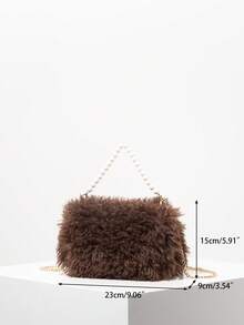 Metall Kette Umhängetasche, Perlen Tasche, Plüsch Geldbörse, elegante Damen Geldbörse, Damen Geschenk, geeignet für Valentinstag, Herbst/Winter, Y2K Stil, einzigartig, süß, täglich, Einkaufen, Dating - Braun - Übersicht 9