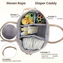 Nappy Caddy With Changeable Compartments,Portable Diaper Caddy Organizer, Braided Rope Storage Basket For Nursery, Shower Gift - White, Beige - View 8