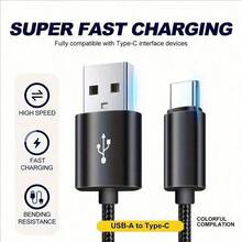 3pcs USB-A To USB-C Fast Charging Cables, 3.3ft/6.6ft/10ft Long Nylon Braided USB Type-C Charging Cords, Compatible With Samsung Galaxy S25, S24, S23, S22, S21, Vivo, Oppo, Redmi Phones, 16, 16 Pro Max, 15, 15 Plus, 15 Pro, 15 Pro Max, Redmi, OnePlus - 3 Purple Items - View 3