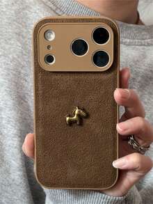 Luxury Moonpit Pattern Little Golden Horse Phone Case Compatible With IPhone 17 ProMax 17 Pro 17 16 15 14 13 12 11 Pro Max Shockproof Back Cover Gift - Khaki - View 4