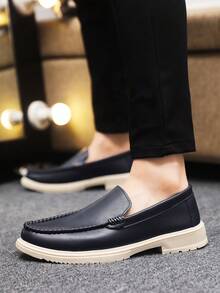 Men's Loafers Moccasins Casual Shoes Slip-On Boat Shoes Slouchy Shoes Leather Soft Bottom Canvas Flat Shoes Black Formal Shoes - Blue - View 4