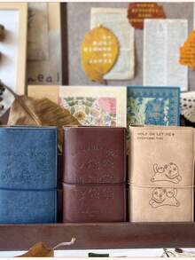 1 Peça Caderno com Capa de Couro PU Vintage, 68 Páginas, Diário de Viagem com Padrão em Relevo, Adequado para Estudantes, Viajantes, Diário, Bloco de Notas Portátil com Alça - Cachorro de feijão malhado - Visão 7