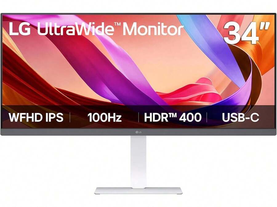 LG 34U530A-W 34-Inch UltraWide WFHD (2560 X 1080) IPS Wide Computer Monitor, 100Hz, VESA DisplayHDR 400, HDMI, DisplayPort, USB Type-C, Tilt/Height/Swivel Stand, White - View 1