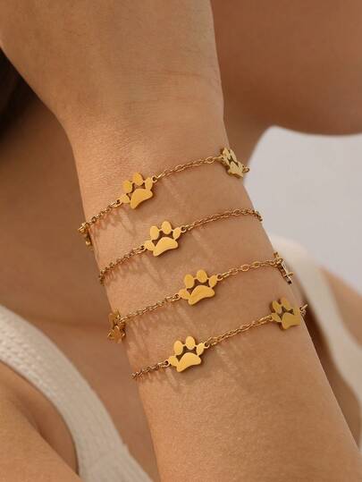 4件套不锈钢猫爪手链，简约优雅女士手链，金色吊坠，日常配饰