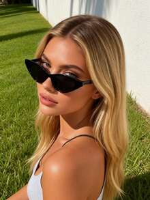 1pc Summer Soft Color Plastic Oversized Geometric Frame Fashionable Sunglasses For Women, Suitable For Vacation, Carnival, Street Photography, Outdoor And Other Occasions - 1pc 黑框灰片8 - 查看 4