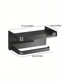 1pc Wall-Mounted Toilet Paper Holder - Grey Plastic Double Roll Tissue Dispenser With Storage Shelf - B-Black - View 4