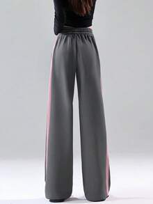 2026 Spring/Autumn Ash & Pink Straight-Leg Pants, New Graphic Print, American Retro Sweatpants For Women, High-Waisted Casual Loose Fit Flared Trousers - 1A55 Ash Mix - 1182 Powder - View 3