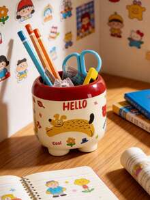 1个可爱卡通铅笔盒（附赠DIY贴纸），美观多隔层塑料笔盒，适合女孩、学生、办公桌使用 - 彩色 - 查看 5