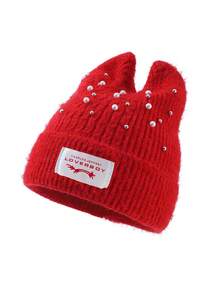 1 pieza Gorro de punto con oreja de gato decorado con emblema "Loverboy" y cristales, adecuado para mantener el calor en otoño/invierno y combinar con atuendos, también para verano y playa - A - Ver 11