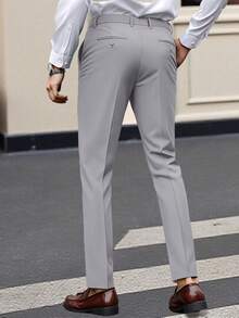 Men's Suit Pant Slim Fit Suit Black Casual Dress Suits Pants Expandable-Waist Flat-Front Wedding Trousers XS-3XL Royal Blue - 淺灰色 - 查看 2