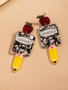 1 Đôi bông tai hình quả táo, bút chì, sách dễ thương, quà tặng Ngày Nhà giáo, tựu trường, tốt nghiệp cho giáo viên (Không kèm thiệp) - nhiều màu - Xem 2